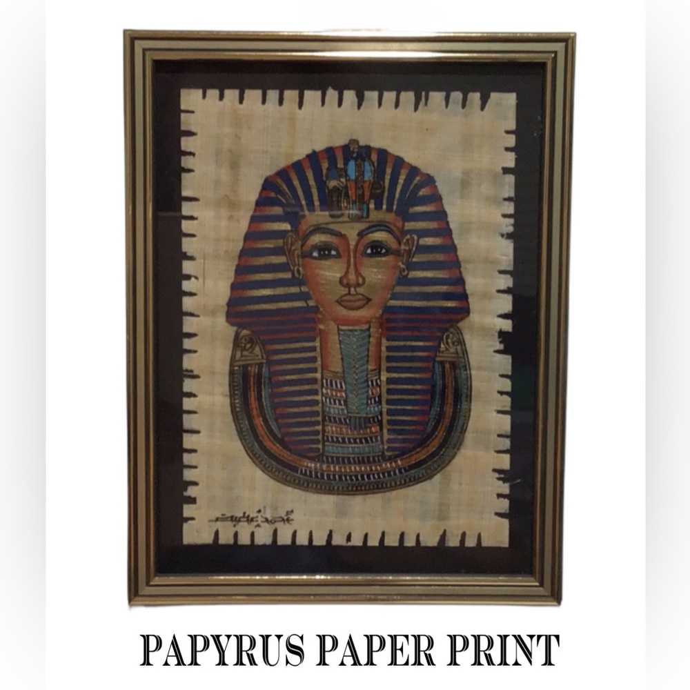 Egyptian King Hand-Painted on Papyrus Paper, Framed, Signed